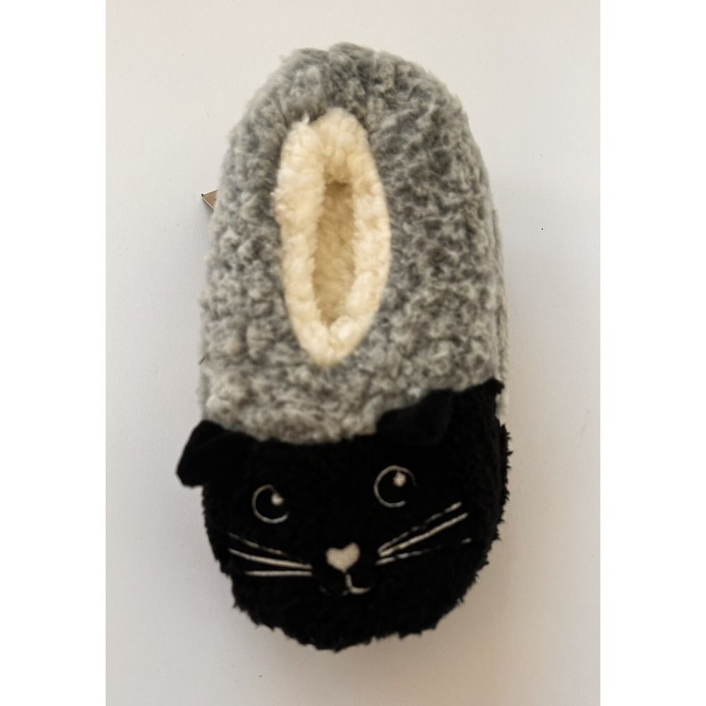 Kittyโ Cat Cats Kids Size 11-13 Medium Gray/Black Fleece, Slip On, New!! BxG